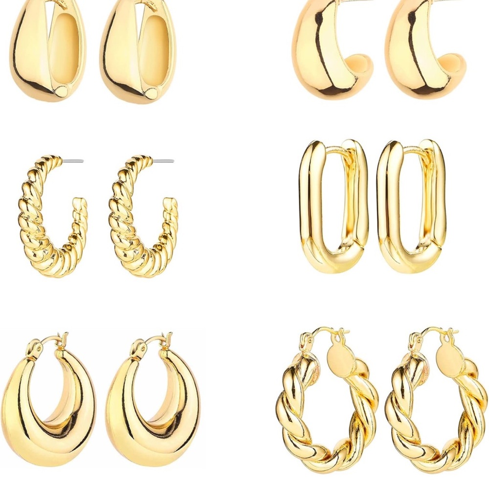 6 Pairs 14K Gold Hoop Earrings for Women Lightweight